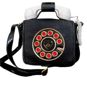 Betsey Johnson Kitsch Call Me Phone Handle Purse Bag Black & White Edition
